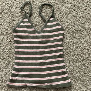 Tillys XS Ribbed Tanktop. Green, Pink, and White stripes